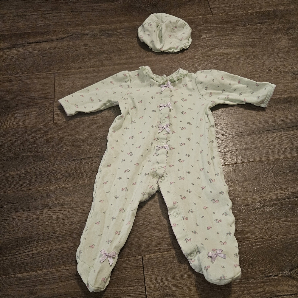 Mint Green Onesie With Matching Hat, 6M